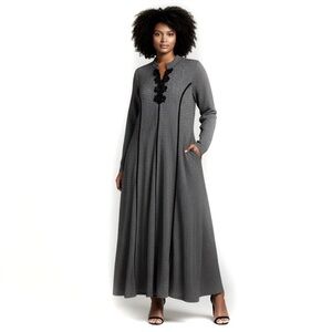 Classic Modest  Gray Lurex Stretch Maxi Traditional Dress Size EU 40